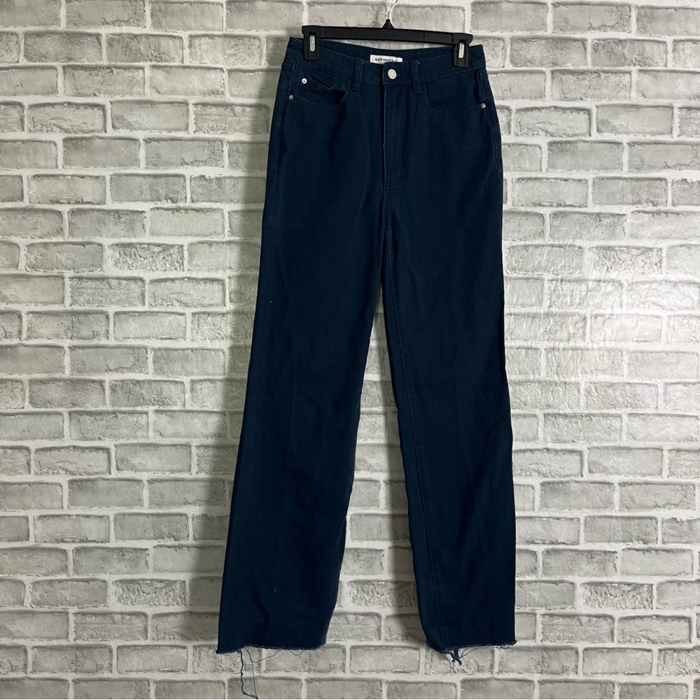 WeWoreWhat Dark Indigo Wash Raw Hem Wide Straight Leg Denim Jeans Sz 27